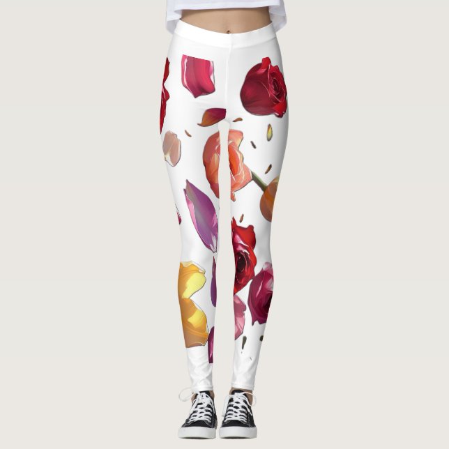 Elegant Scattered Floral Petal Leggings | Modern  (Vorderseite)