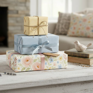 Elegant schabiger französischer Blumenkunststoff-M Geschenkpapier Set