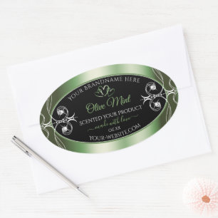 Elegant schimmery Green Black Product Labels Juwel Ovaler Aufkleber