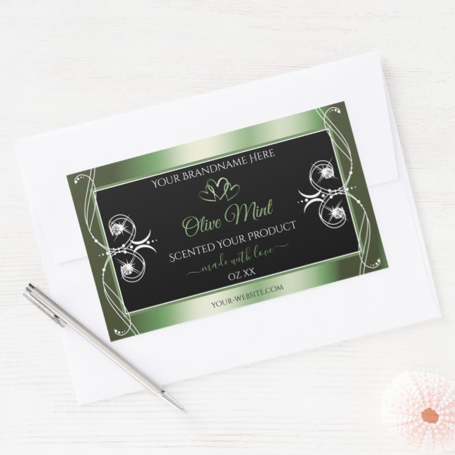 Elegant schimmery Green Black Product Labels Juwel Rechteckiger Aufkleber (Umschlag)