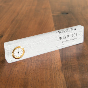 Elegant schlicht elfenbeinfarbene Ledertextur Namensplakette