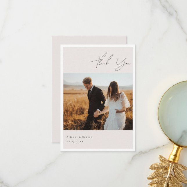 Elegant schlicht mit Line Art Blume & Border Dankeskarte (Vorderseite/Rückseite Beispiel)