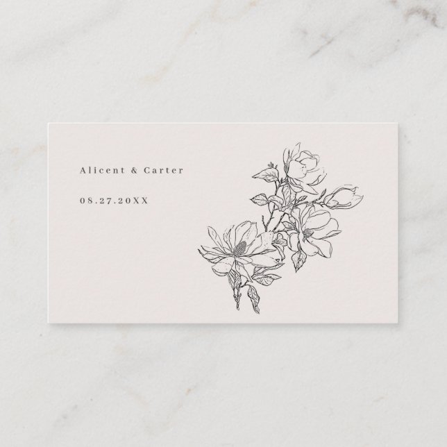 Elegant schlicht mit Line Art Blume & Border Platzkarte (Rückseite)