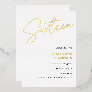 Elegant schlicht, modern weiß Sweet 16 Gold Folieneinladung