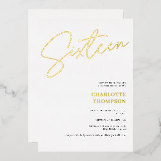 Elegant schlicht, modern weiß Sweet 16 Gold Folieneinladung