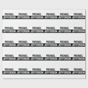 Elegant schlicht Schwarz Weiß Personalisiert Maßge Geschenkpapier