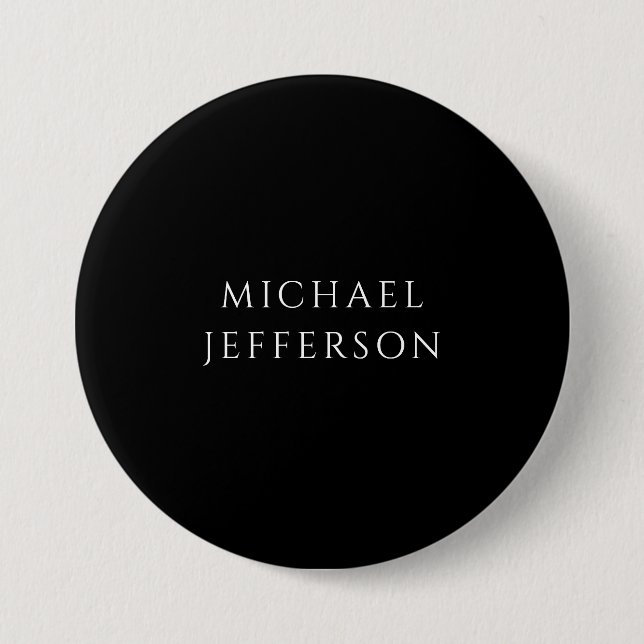 Elegant schlichtes Schwarz Weiß Personalisiert Maß Button (Vorderseite)