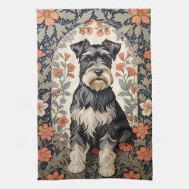 Elegant Schnauzer William Morris Inspired Floral Geschirrtuch
