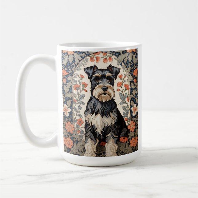 Elegant Schnauzer William Morris Inspired Floral Kaffeetasse (Links)