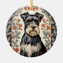 Elegant Schnauzer William Morris Inspired Floral Keramik Ornament