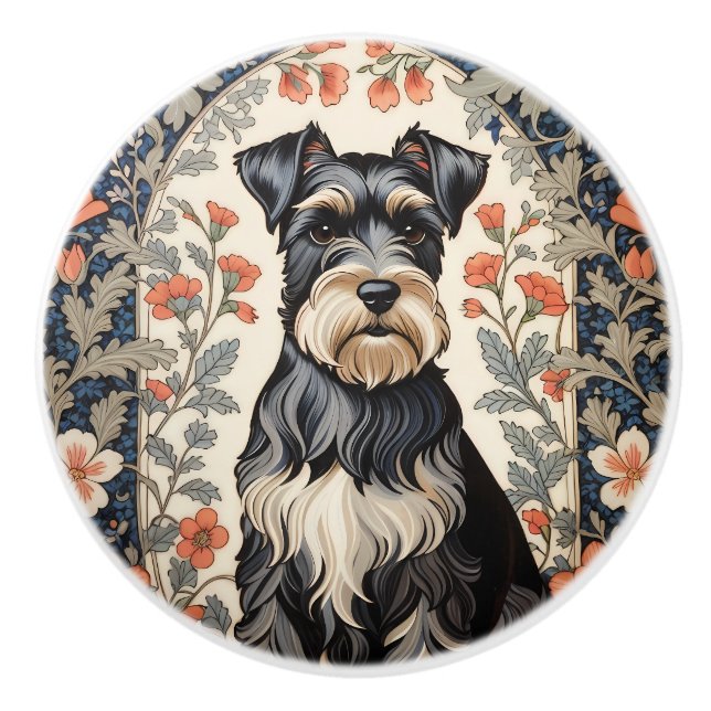Elegant Schnauzer William Morris Inspired Floral Keramikknauf (Vorderseite)