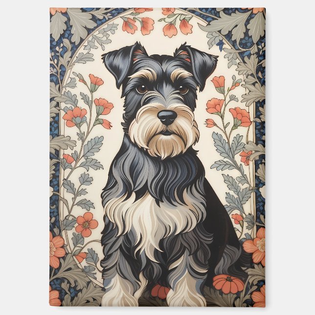 Elegant Schnauzer William Morris Inspired Floral Magnet (Vorderseite)