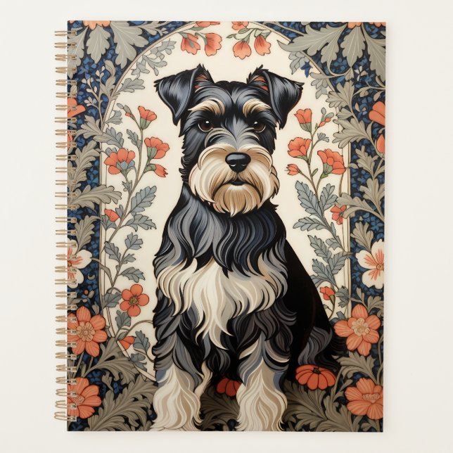 Elegant Schnauzer William Morris Inspired Floral Planer (Vorderseite)