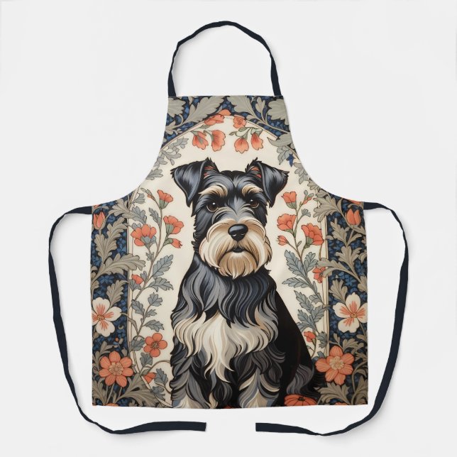 Elegant Schnauzer William Morris Inspired Floral Schürze (Vorderseite)
