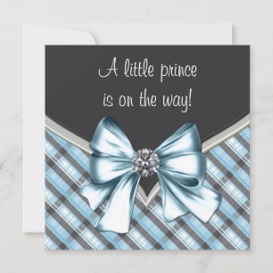 Elegant Schwarz Blau Grau Kariert Prinz Baby Showe Einladung