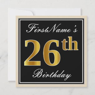 Elegant, Schwarz, Falsches Gold 26. Geburtstag + N Einladung