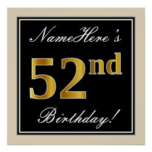 Elegant, Schwarz, Falsches Gold 52. Geburtstag + N Poster