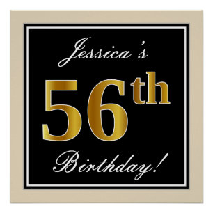 Elegant, Schwarz, Falsches Gold 56. Geburtstag + N Poster