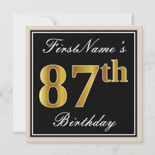 Elegant, Schwarz, Falsches Gold 87. Geburtstag + N Einladung