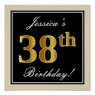 Elegant, Schwarz, Falschgold 38. Geburtstag + Name Poster