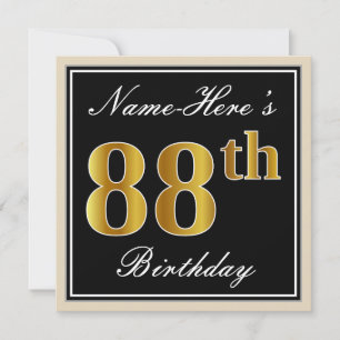 Elegant, Schwarz, Falschgold 88. Geburtstag + Name Einladung