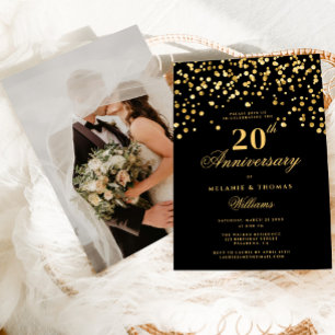 Elegant Schwarz & Gold 20. Hochzeitstag Einladung