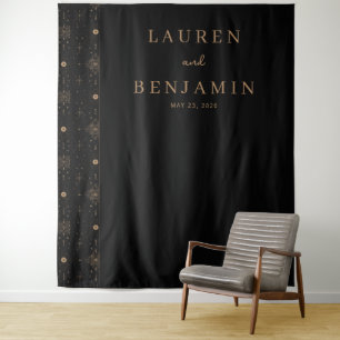 Elegant Schwarz Gold Geometrisch Floral Wandteppich