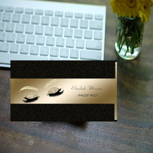 Elegant,Schwarz,Gold Glitter Wimpern,Visagist Visitenkarte