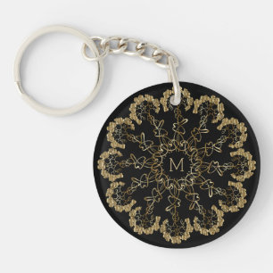 Elegant schwarz-gold monogrammiert schlüsselanhänger