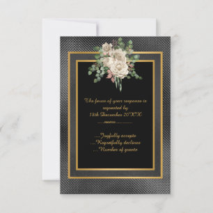 ELEGANT SCHWARZ GOLD PRÄGUNG LAYER BLUMEN RSVP KARTE