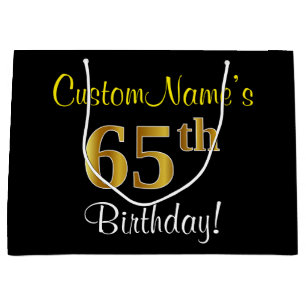 Elegant, schwarz, Imitat-Gold65. Geburtstag + Name Große Geschenktüte
