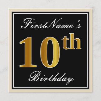 Elegant, schwarz, Imitate Gold 10. Geburtstag + Na Einladung