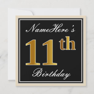 Elegant, schwarz, Imitate Gold 11. Geburtstag + Na Einladung