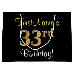 Elegant, schwarz, Imitate Gold 33. Geburtstag + Na Große Geschenktüte