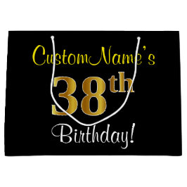 Elegant, schwarz, Imitate Gold 38. Geburtstag + Na Große Geschenktüte