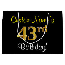 Elegant, schwarz, Imitate Gold 43. Geburtstag + Na