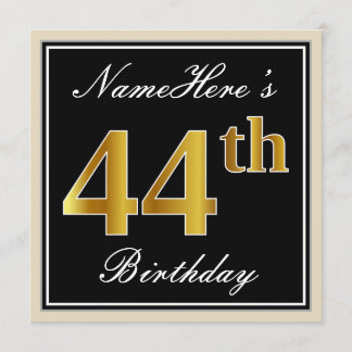 Elegant, schwarz, Imitate Gold 44. Geburtstag + Na Einladung