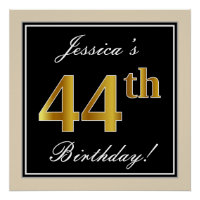 Elegant, schwarz, Imitate Gold 44. Geburtstag + Na