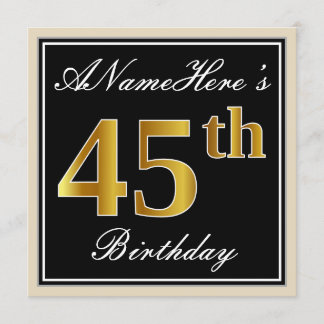 Elegant, schwarz, Imitate Gold 45. Geburtstag + Na Einladung
