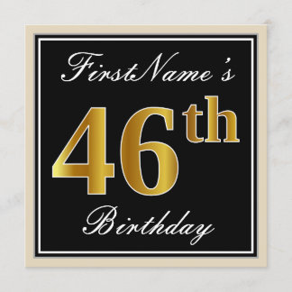 Elegant, schwarz, Imitate Gold 46. Geburtstag + Na Einladung