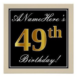 Elegant, schwarz, Imitate Gold 49. Geburtstag + Na Poster