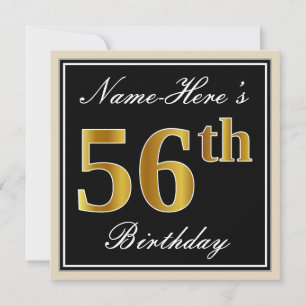 Elegant, schwarz, Imitate Gold 56. Geburtstag + Na Einladung