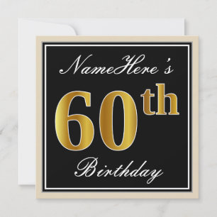 Elegant, schwarz, Imitate Gold 60. Geburtstag + Na Einladung
