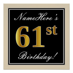 Elegant, schwarz, Imitate Gold 61. Geburtstag + Na Poster