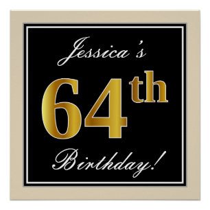 Elegant, schwarz, Imitate Gold 64. Geburtstag + Na Poster