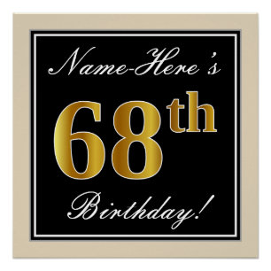 Elegant, schwarz, Imitate Gold 68. Geburtstag + Na Poster