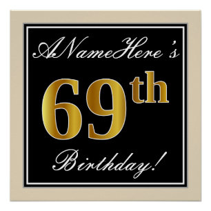 Elegant, schwarz, Imitate Gold 69. Geburtstag + Na Poster