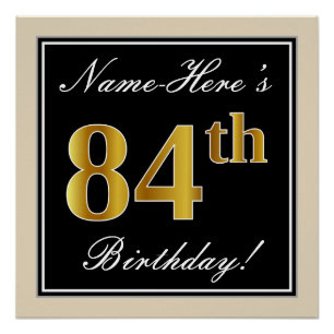 Elegant, schwarz, Imitate Gold 84. Geburtstag + Na Poster