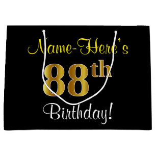 Elegant, schwarz, Imitate Gold 88. Geburtstag + Na Große Geschenktüte