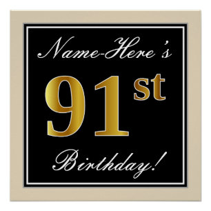 Elegant, schwarz, Imitate Gold 91. Geburtstag + Na Poster